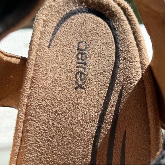 Aetrex - Grace EW160W Black Leather Woven Wedge Sandals Women’s Size 9-9.5 (40) - Picture 2 of 10